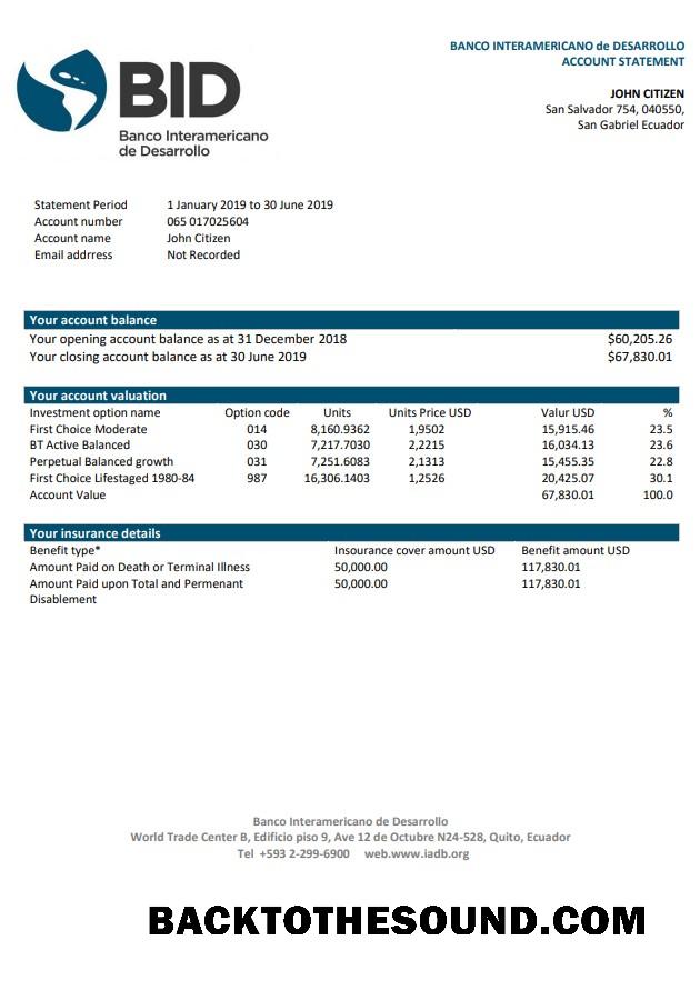 İndir Ekvador Banco Interamericano de Desarrollo (BID) Banka Hesap Özeti Örnek ön izleme