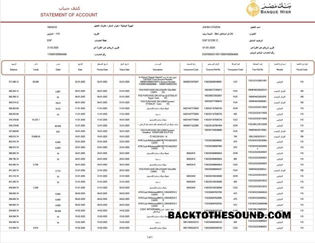 İndir Mısır Banque Misr Hesap Özeti of Hesap Word and PDF Örnek örnek