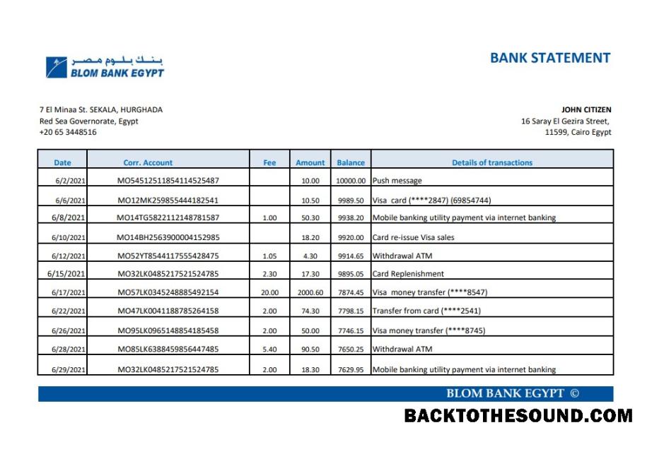 İndir Mısır Blom Banka of Mısır Banka Hesap Özeti easy to fill in Excel and PDF Format Örnek örnek