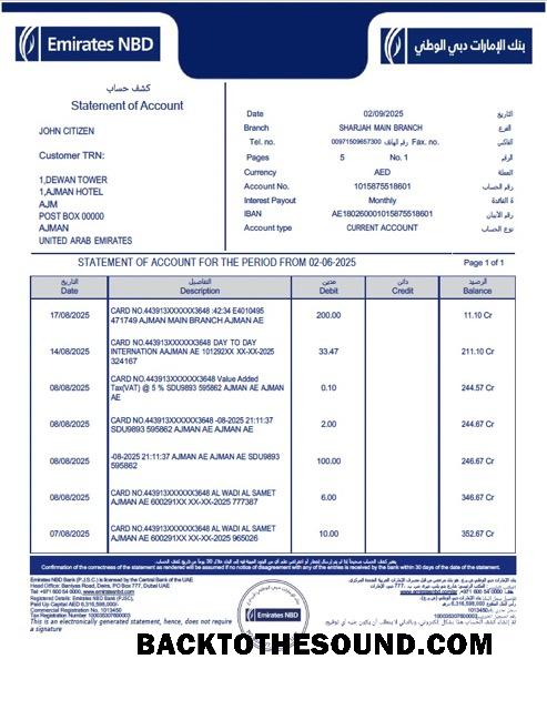 İndir Emirates NBD Hesap Özeti of Hesap Word and PDF Örnek örnek
