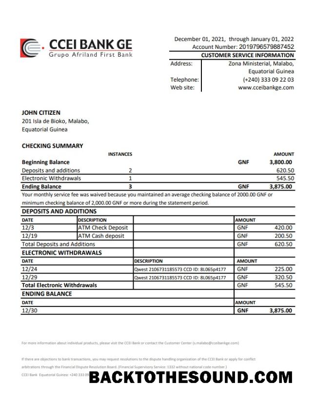 İndir Ekvator Ginesi CCEI Banka Hesap Özeti Excel and PDF Örnek tasarım
