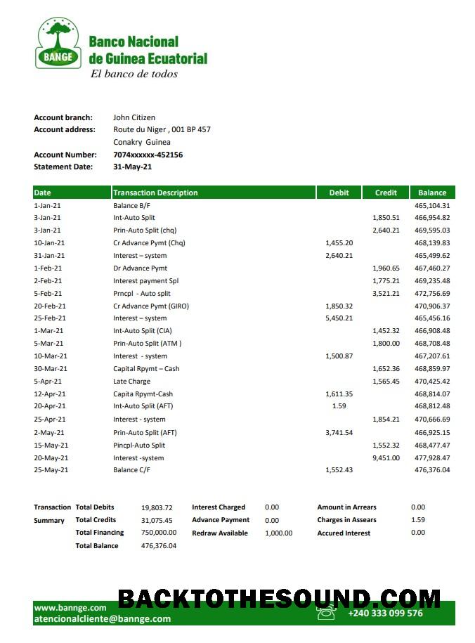 İndir Ekvator Ginesi The ulusal Banka Hesap Özeti in Excel and PDF Format Örnek tasarım