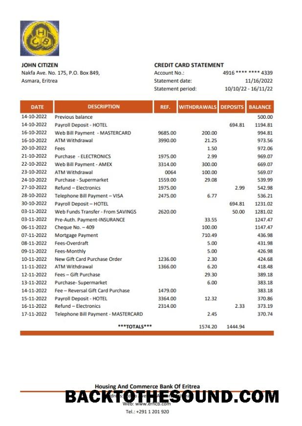 İndir Eritre Housing and Commerce Banka Hesap Özeti Örnek tasarım