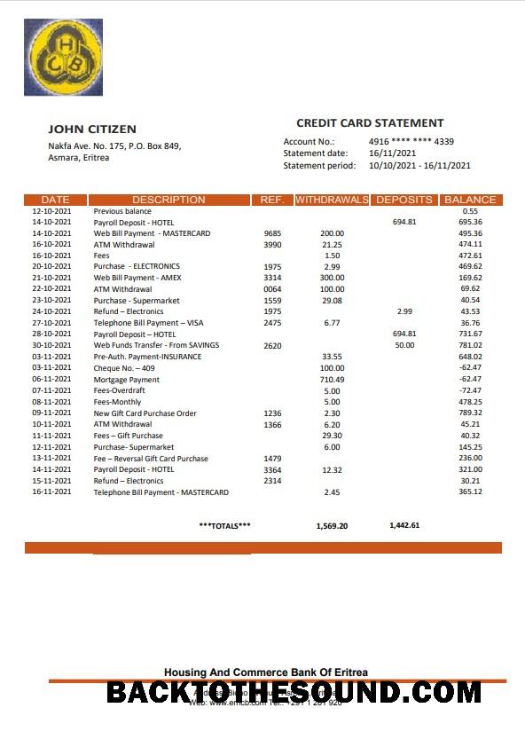 Yüksek Kalite İndir Eritre Housing and Commerce Banka Hesap Özeti Şablon, Word and PDF Format Örnek