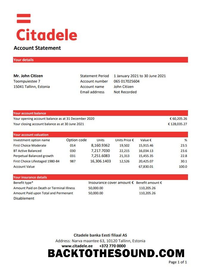 İndir Estonya Citadele banka Eesti filiaal AS Banka Hesap Özeti in Excel and PDF Format Örnek örnek