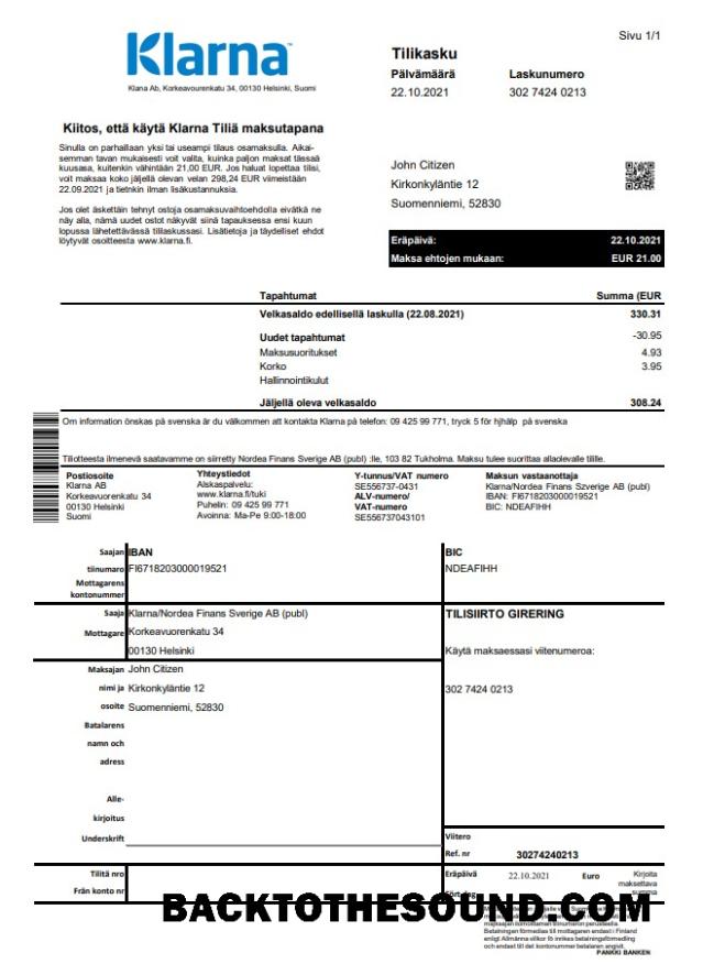 İndir Finlandiya Klarna Banka Excel PDF Örnek tasarım