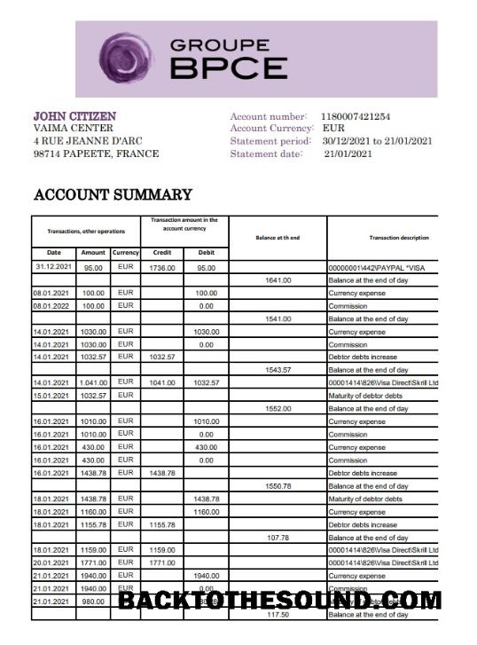 İndir Fransa Groupe BPCE Banka Hesap Özeti easy to fill in Excel and PDF Format Örnek şablon
