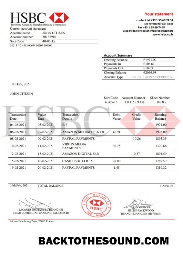 İndir Fransa HSBC Banka Hesap Özeti in .doc and .PDF Format Örnek şablon