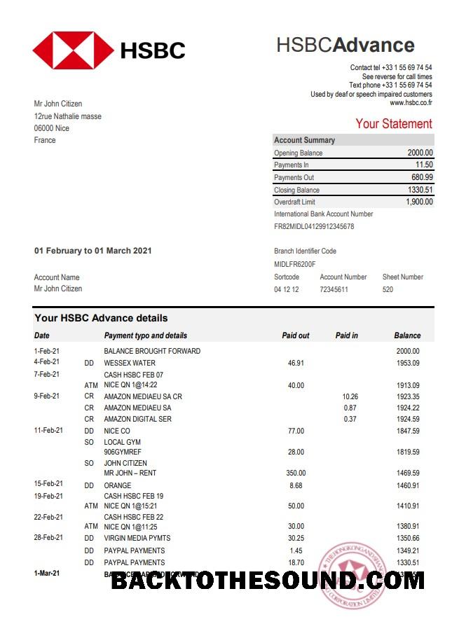 İndir Fransa HSBC Banka Hesap Özeti in Excel and PDF Format Örnek örnek