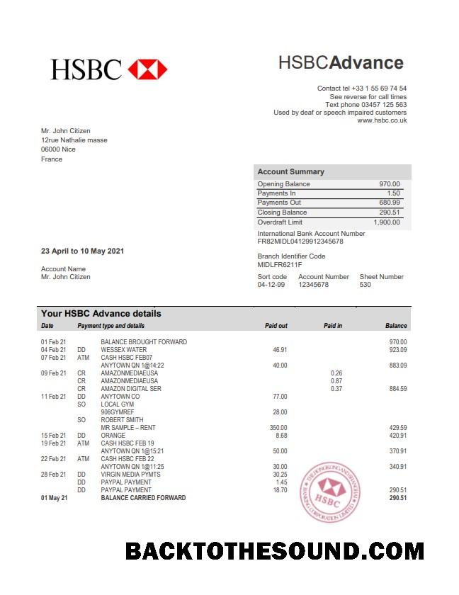 İndir Fransa HSBC Banka Hesap Özeti in Word and PDF Format Örnek ön izleme