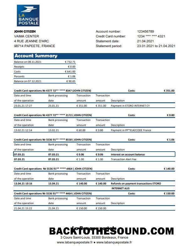 İndir Fransa La Banque Postale Banka Hesap Özeti easy to fill in .XLS and .PDF Dosya Format Örnek ön izleme