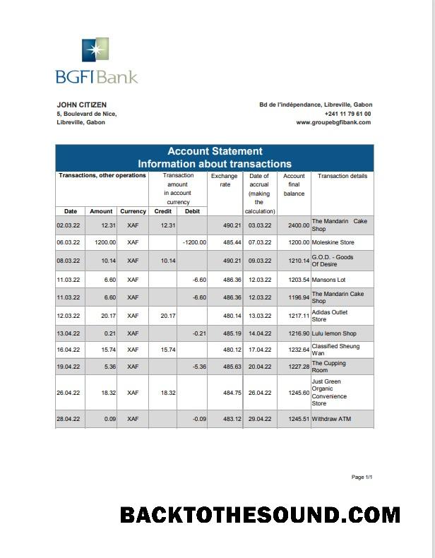 Premium İndir Gabon BGFI Banka Hesap Özeti Şablon, Excel and PDF Format Örnek
