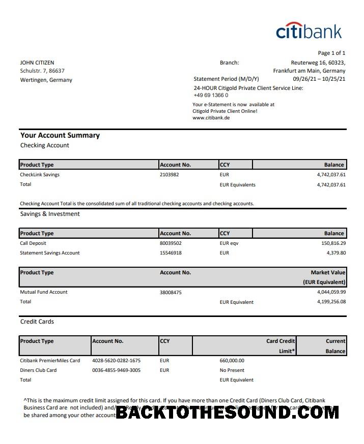 İndir Almanya Citibank Banka Hesap Hesap Özeti in Excel and PDF Format Örnek örnek