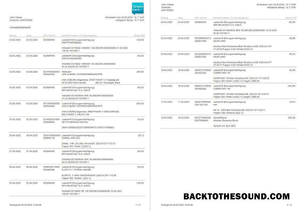 İndir Almanya Consorsbank Hesap Özeti 2 pages Örnek ön izleme