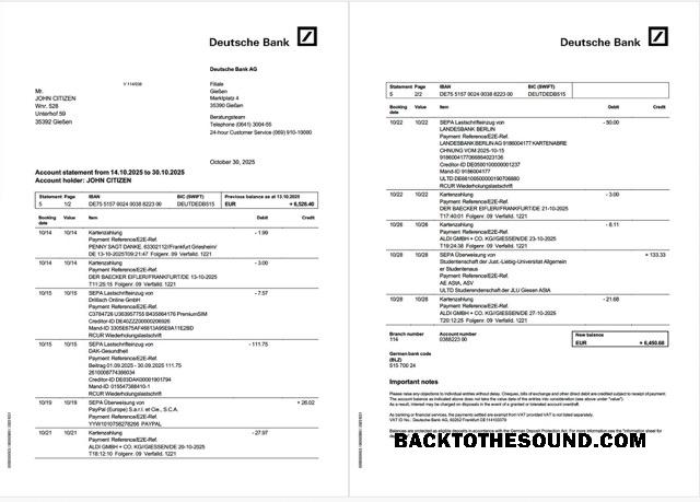 Düzenlenebilir İndir Almanya Deutsche Banka Hesap Hesap Özeti Word and PDF Şablon, 2 pages Örnek