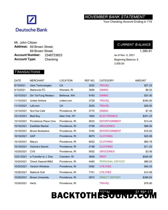 İndir Almanya Deutsche Banka Hesap Özeti easy to fill in Excel and PDF Format Örnek şablon