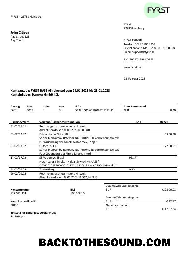 İndir Almanya Fyrst Banka Hesap Özeti Word and PDF Örnek ön izleme