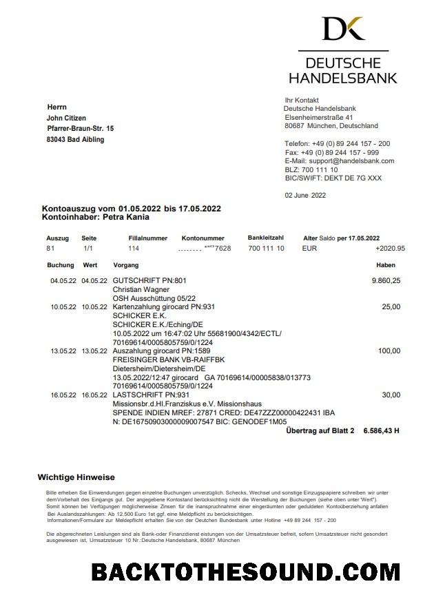 İndir Almanya Handelsbank Hesap Özeti on Deutsch Örnek taslak