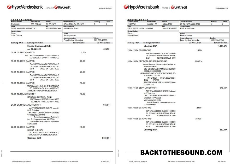 İndir Almanya HypoVereinsbank Hesap Özeti on Deutsch, 3 pages Örnek taslak