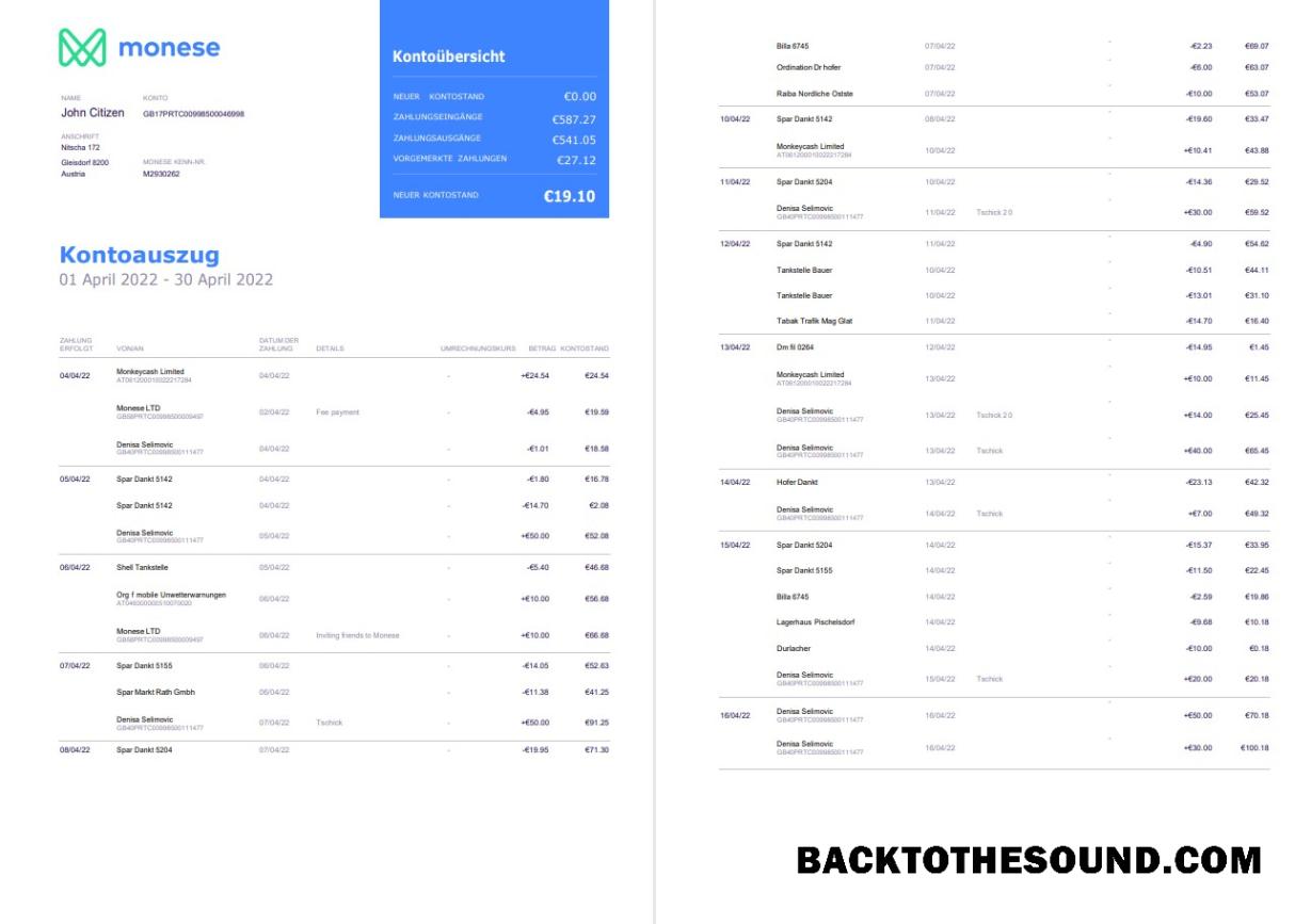 İndir Almanya Monese Banka Hesap Özeti on Deutsch, 3 pages Örnek tasarım