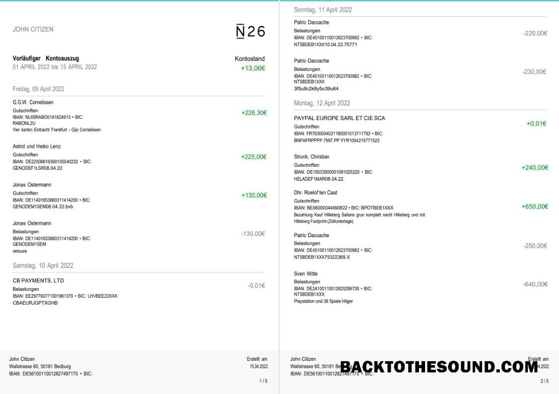 İndir Almanya N26 Banka Hesap Özeti 5 pages Örnek taslak