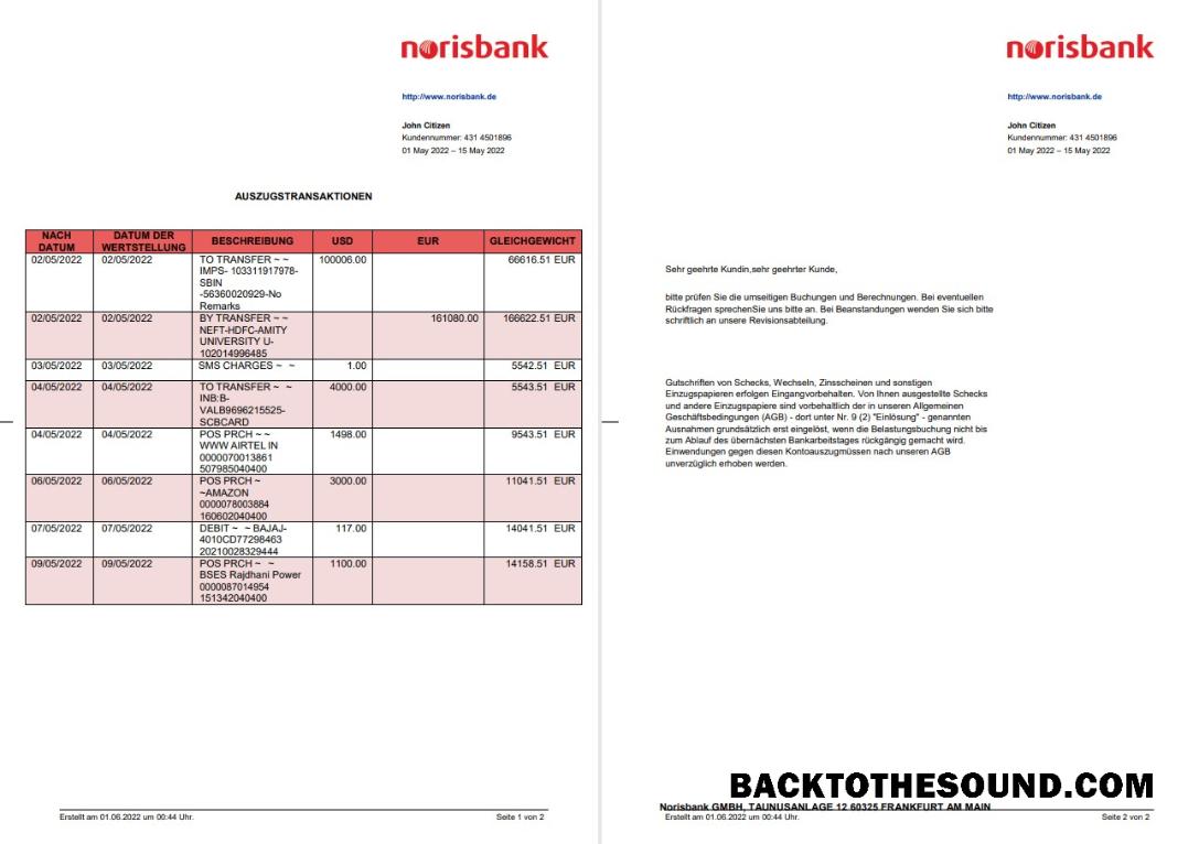 İndir Almanya Norisbank Hesap Özeti on Deutsch, 2 pages Örnek ön izleme
