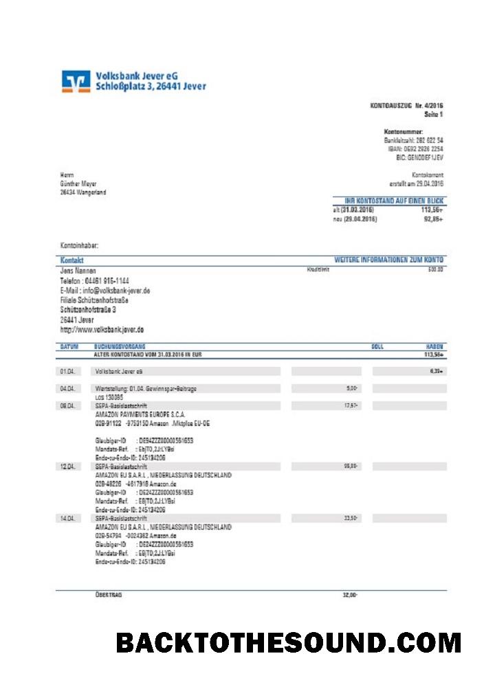 Gerçekçi İndir Almanya Sparkasse Miltenberg Obernburg Banka Hesap Özeti Şablon, Word and PDF Format Örnek