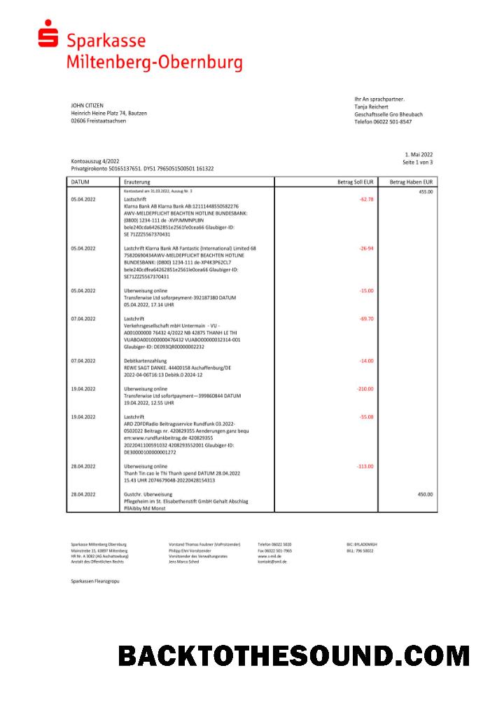İndir Almanya Sparkasse Miltenburg Obernburg Banka Hesap Özeti Word and PDF Örnek ön izleme
