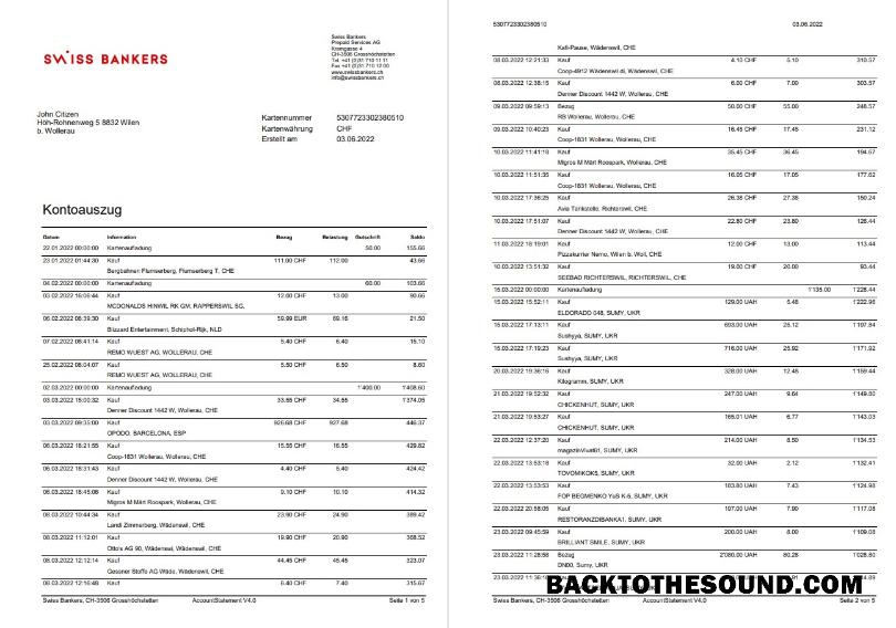 İndir Almanya Swiss Banka Hesap Özeti 5 pages Örnek tasarım