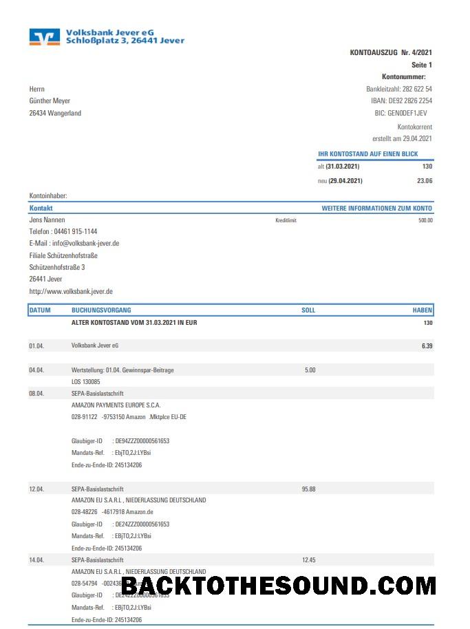 İndir Almanya Volksbank Jever Excel PDF Örnek taslak