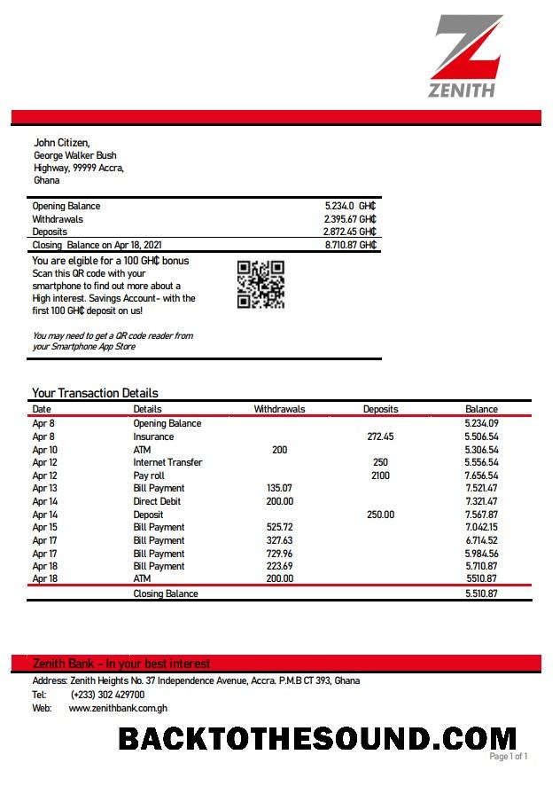 İndir Gana Zenith proof of address Banka Hesap Özeti Örnek tasarım