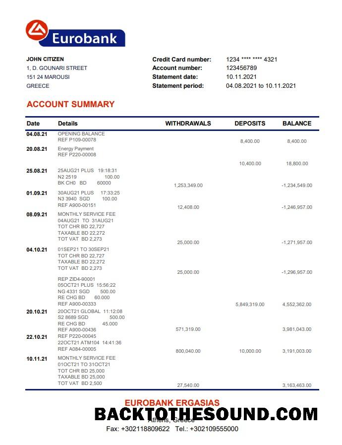 İndir Yunanistan Eurobank Ergasias Banka Hesap Özeti easy to fill in Excel and PDF Format Örnek taslak