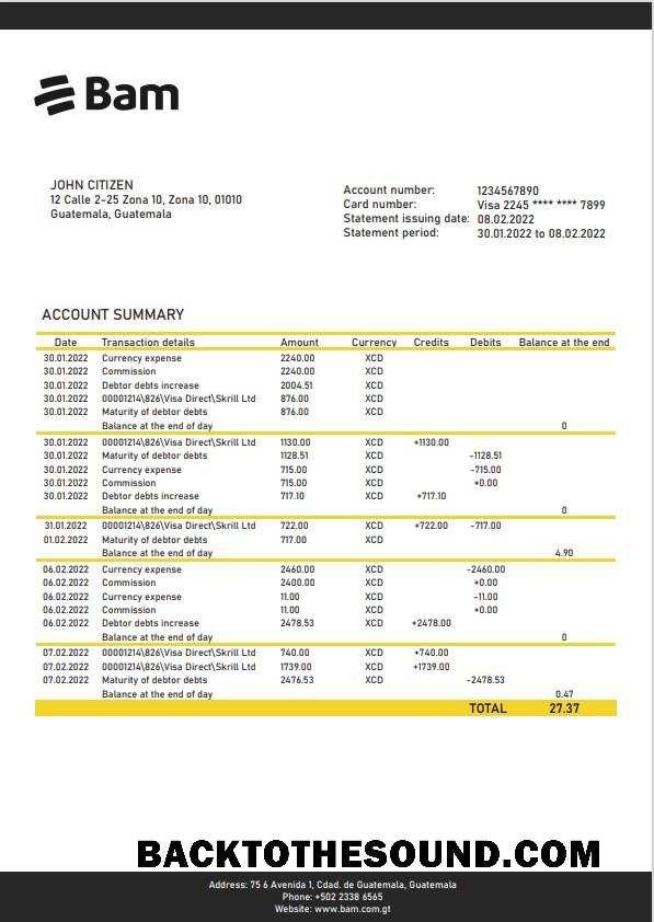Profesyonel İndir Guatemala Agromercantil Banka Hesap Özeti Şablon, Word and PDF Format Örnek