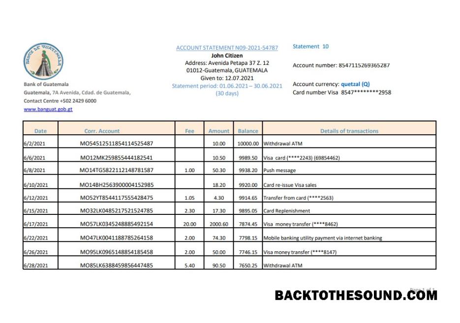 İndir Guatemala Banco de Guatemala Banka Hesap Özeti easy to fill in Excel and PDF Format Örnek taslak