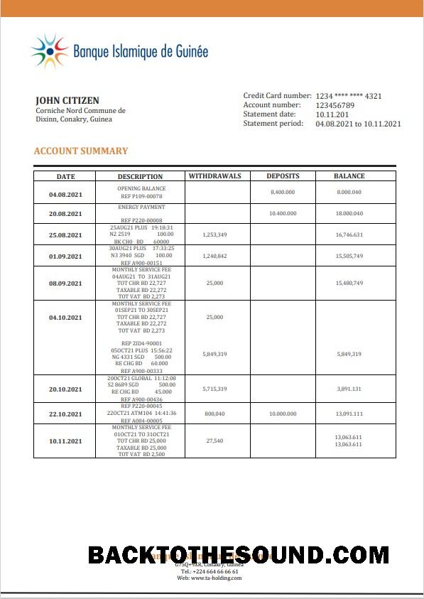 İndir Gine Banque Islamique de Guinée proof of address Banka Hesap Özeti in Word and PDF Format Örnek örnek