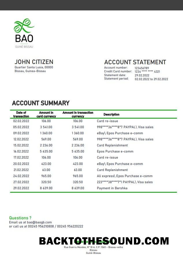 İndir Gine Bissau Banco da Africa Ocidental Banka Hesap Özeti Örnek şablon