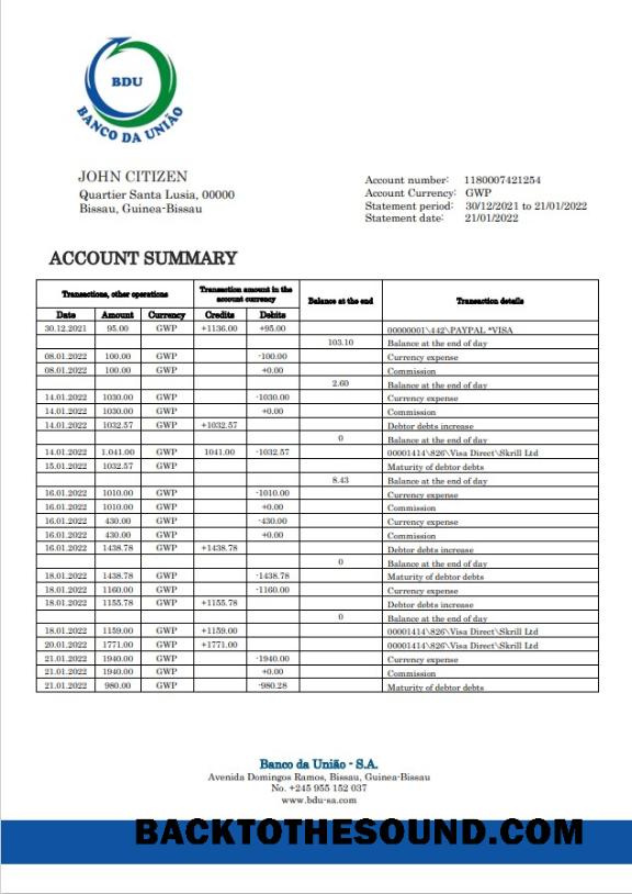İndir Gine Bissau Banco da Uniao Banka Hesap Özeti Örnek ön izleme