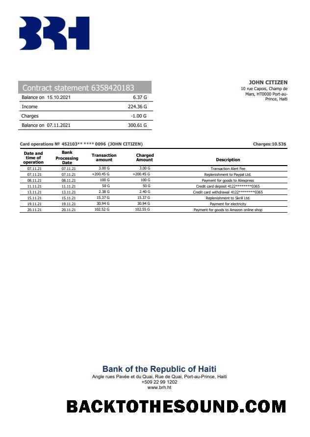 İndir Haiti BRH Banka Hesap Özeti Örnek şablon