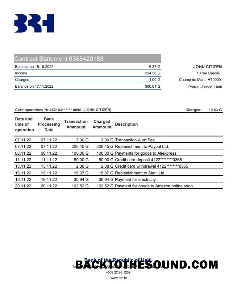 İndir Haiti BRH Banka Hesap Özeti XLS Örnek şablon