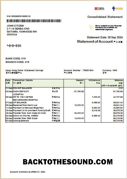 İndir Hong Kong DBS Banka consolidated Hesap Özeti Word and PDF scr Örnek taslak