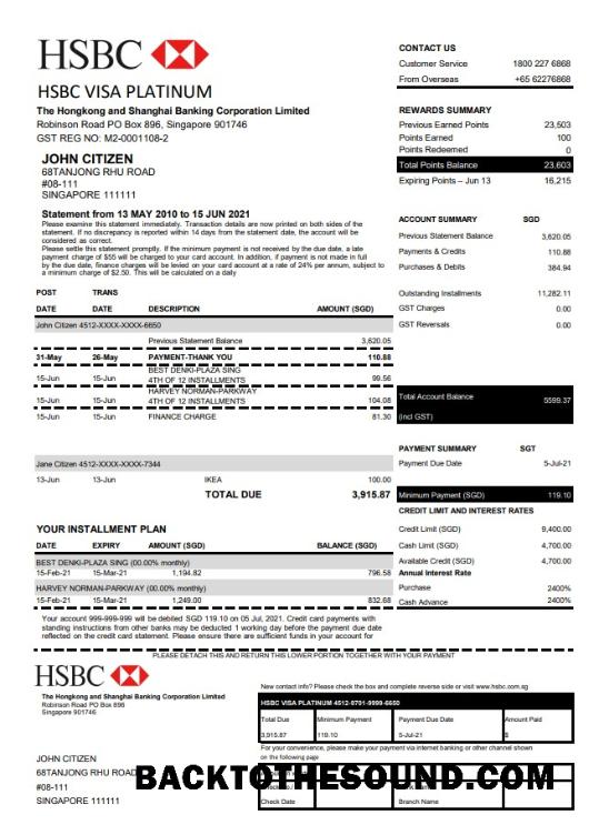 İndir Hong Kong HSBC Banka Vize Platinum Kredi Kart Hesap Özeti in .XLS and .PDF Dosya Format Örnek şablon
