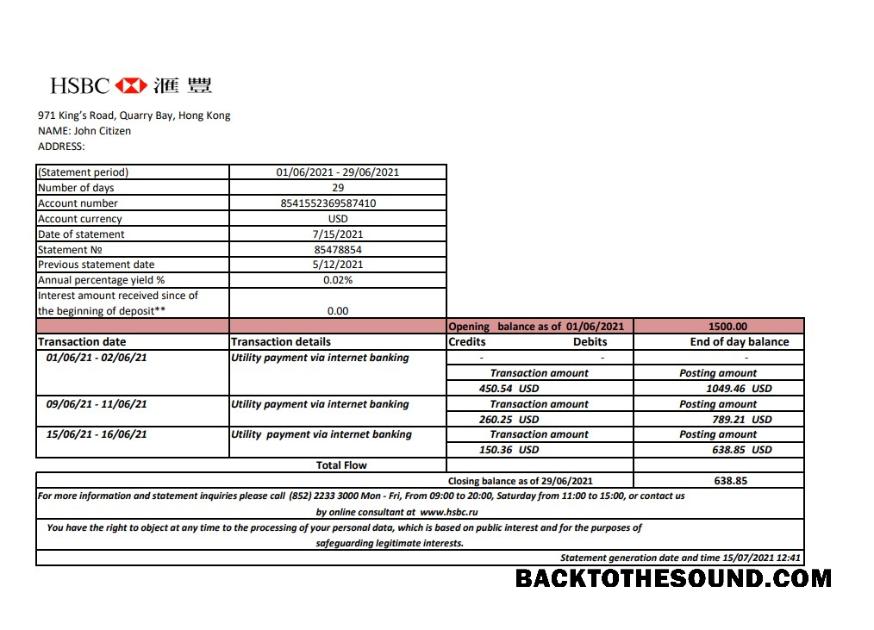 İndir Hong Kong HSBC Banka Hesap Özeti easy to fill in .XLS and .PDF Dosya Format Örnek tasarım