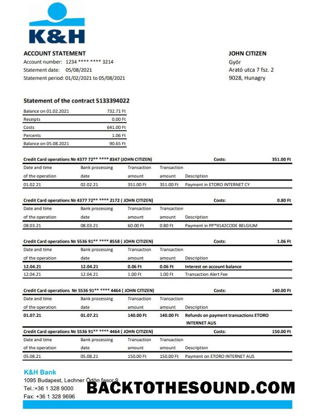 İndir Macaristan K&H Banka Hesap Özeti easy to fill in Excel and PDF Format Örnek ön izleme