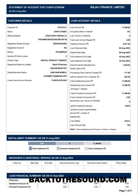 Profesyonel İndir Hindistan BAJAJ Finans LIMITED Banka Hesap Özeti Şablon, Word and PDF Format Örnek