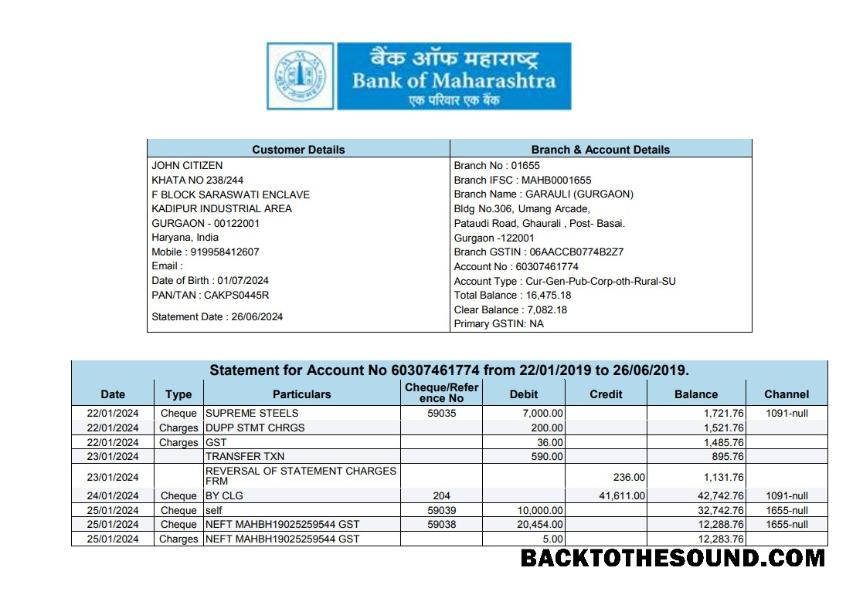 Profesyonel İndir Hindistan Banka OF MAHARASHTRA Banka Hesap Özeti Şablon, Word and PDF Format Örnek