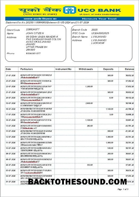 Premium İndir Hindistan UCO Banka Hesap Özeti Şablon, Word and PDF Format, Sürüm 2 Örnek