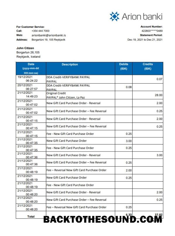 İndir İzlanda Arion Banka Hesap Özeti easy to fill in .XLS and .PDF Dosya Format Örnek örnek