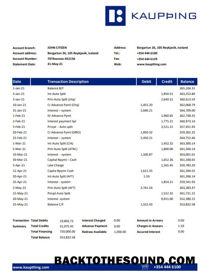 İndir İzlanda Kaupthing Banka Hesap Özeti easy to fill in Excel and PDF Format Örnek şablon
