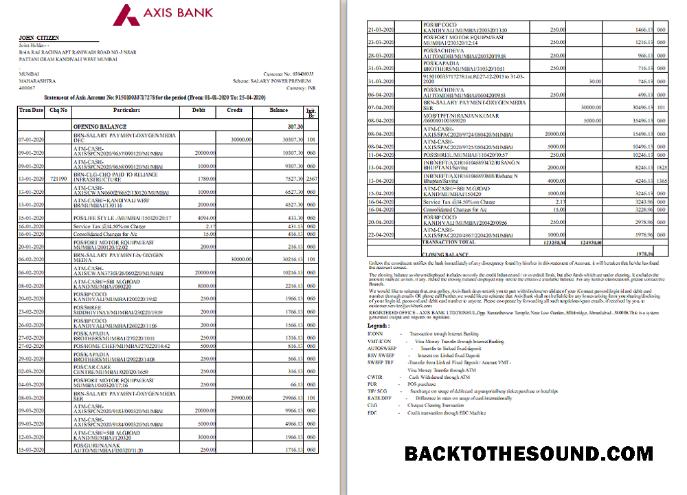 Gerçekçi İndir Hindistan Axis Banka Hesap Özeti Şablon, Word and PDF Format, 2 pages, Sürüm 2 Örnek