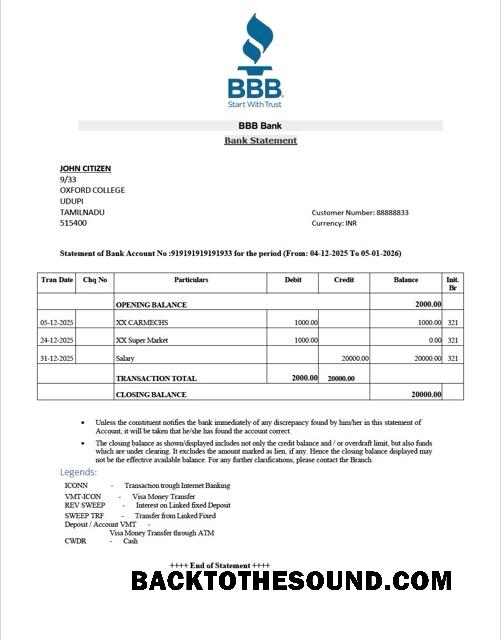 İndir Hindistan BBB Banka Hesap Özeti Word and PDF Örnek ön izleme